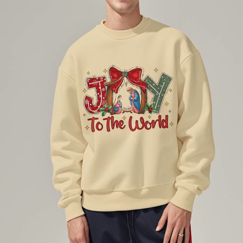 Christiandiscipleshop Colored Style Joy To The World Nativity Scene Fleece Lined Polyester Sweatshirt