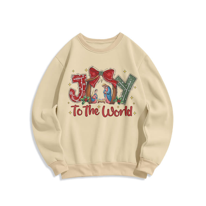 Christiandiscipleshop Colored Style Joy To The World Nativity Scene Fleece Lined Polyester Sweatshirt