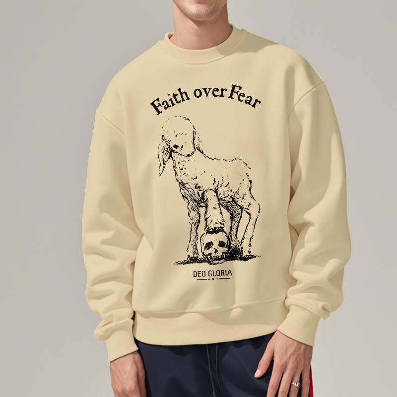 Christiandiscipleshop Quotation Style Faith Over Fear Lamb Fleece Lined Polyester Sweatshirt