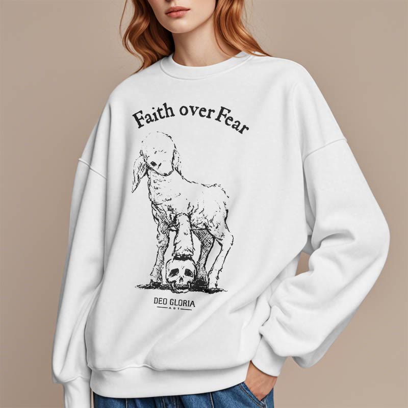Christiandiscipleshop Quotation Style Faith Over Fear Lamb Fleece Lined Polyester Sweatshirt
