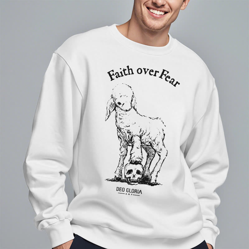 Christiandiscipleshop Quotation Style Faith Over Fear Lamb Fleece Lined Polyester Sweatshirt