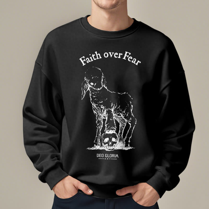 Christiandiscipleshop Quotation Style Faith Over Fear Lamb Fleece Lined Polyester Sweatshirt