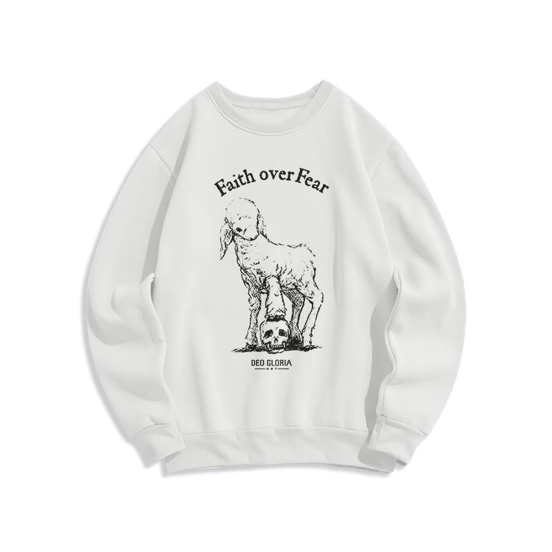 Christiandiscipleshop Quotation Style Faith Over Fear Lamb Fleece Lined Polyester Sweatshirt