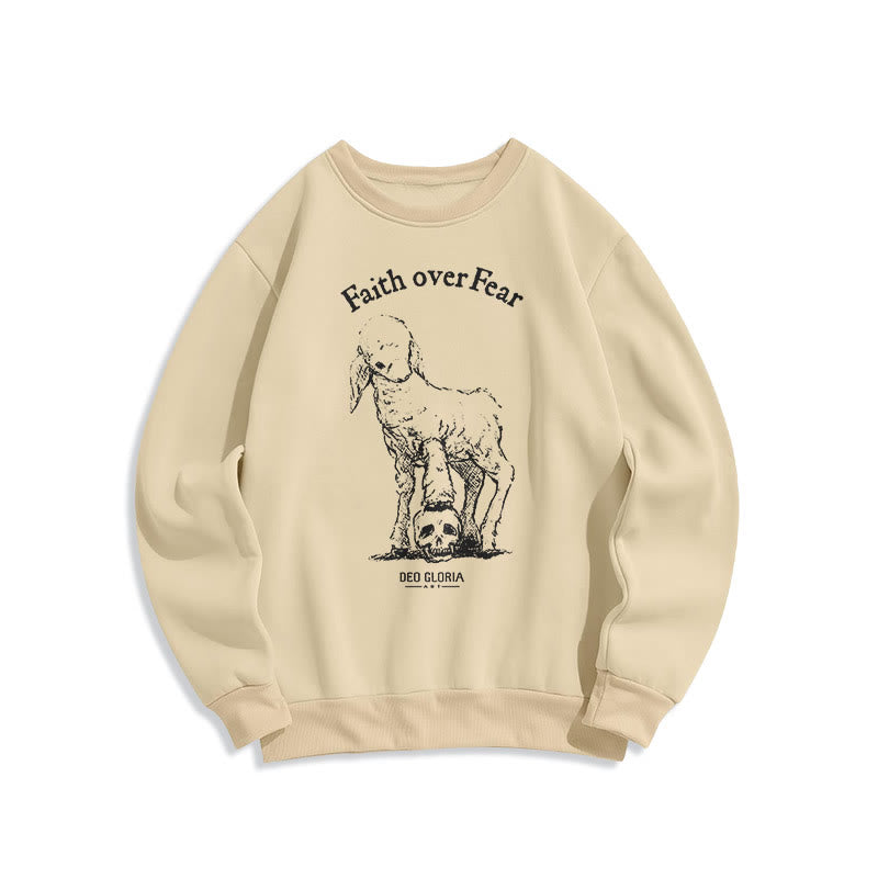 Christiandiscipleshop Quotation Style Faith Over Fear Lamb Fleece Lined Polyester Sweatshirt