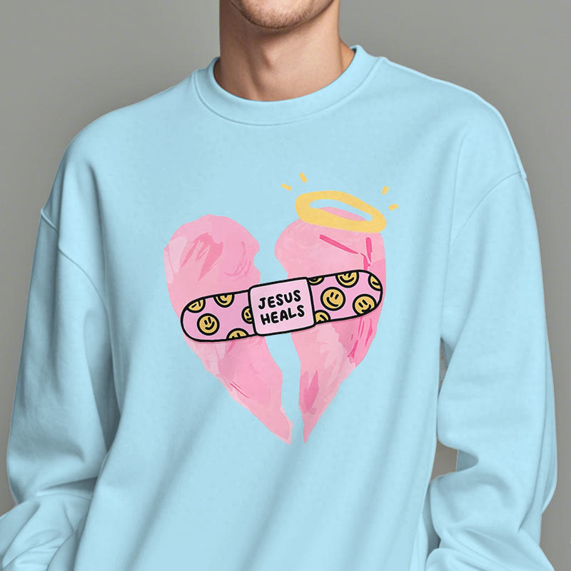 Christiandiscipleshop Colored Style Jesus Heals Broken Heart Fleece Lined Polyester Sweatshirt