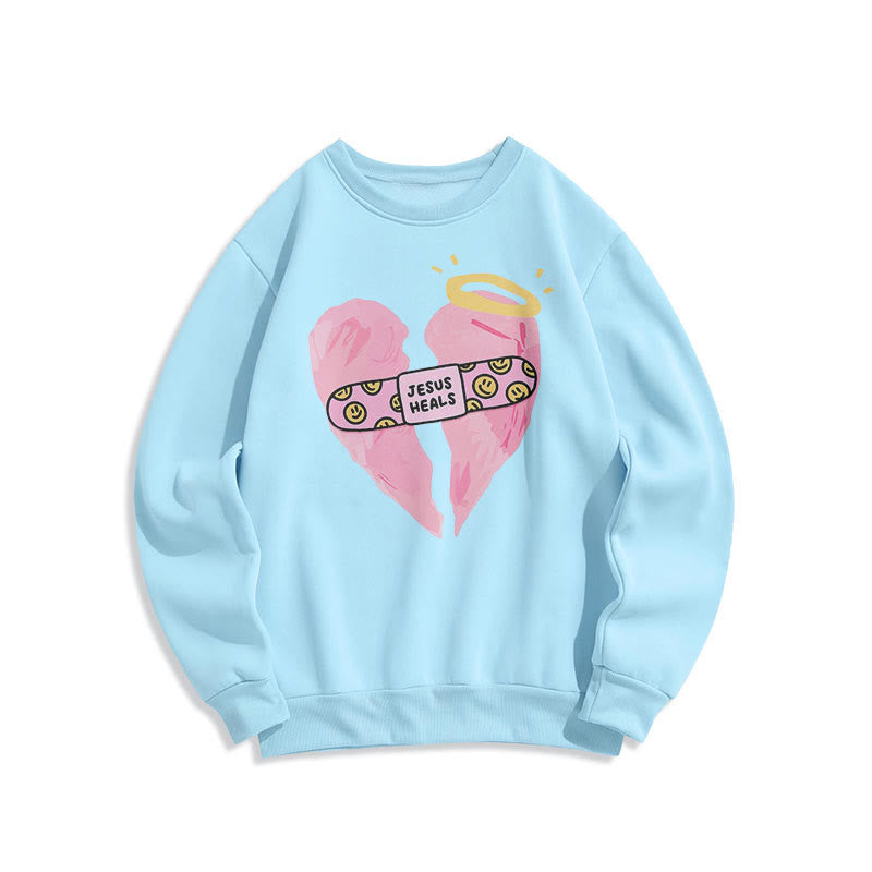 Christiandiscipleshop Colored Style Jesus Heals Broken Heart Fleece Lined Polyester Sweatshirt
