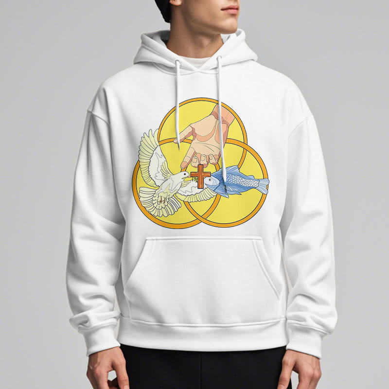Christiandiscipleshop Colored Style The Holy Trinity Cross Emblem Fleece Lined Polyester Hoodie