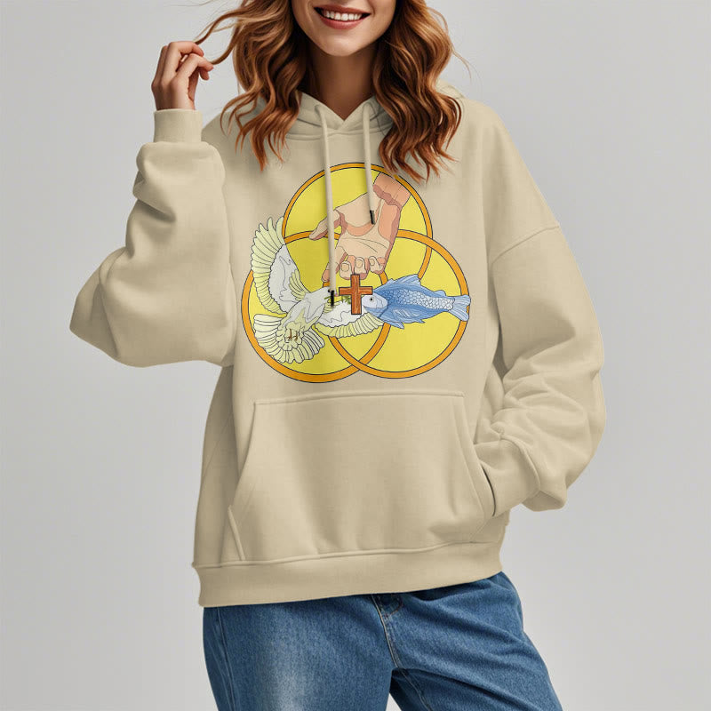 Christiandiscipleshop Colored Style The Holy Trinity Cross Emblem Fleece Lined Polyester Hoodie