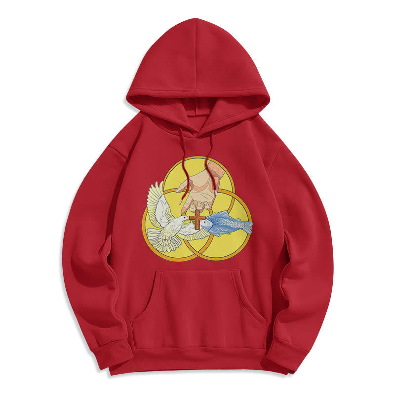 Christiandiscipleshop Colored Style The Holy Trinity Cross Emblem Fleece Lined Polyester Hoodie