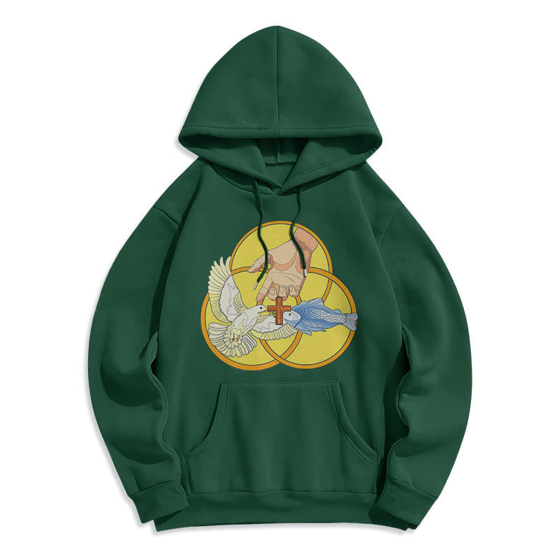 Christiandiscipleshop Colored Style The Holy Trinity Cross Emblem Fleece Lined Polyester Hoodie