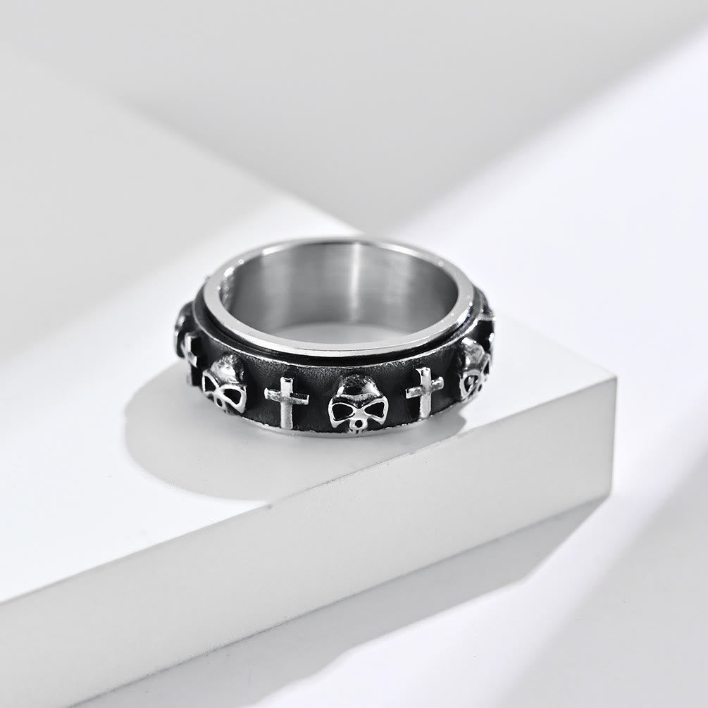 Christiandiscipleshop Modern Style Skull Cross Spinner Titanium Steel Ring