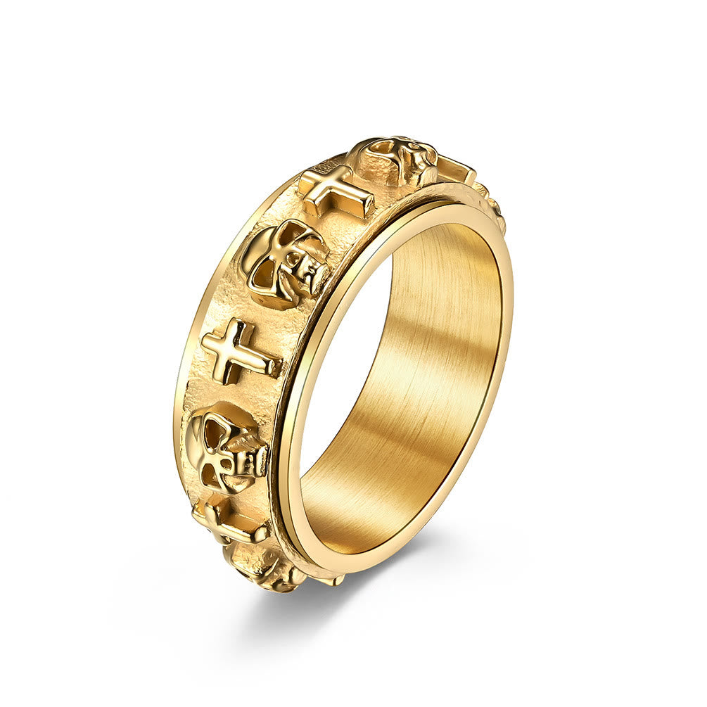 Christiandiscipleshop Modern Style Skull Cross Spinner Titanium Steel Ring