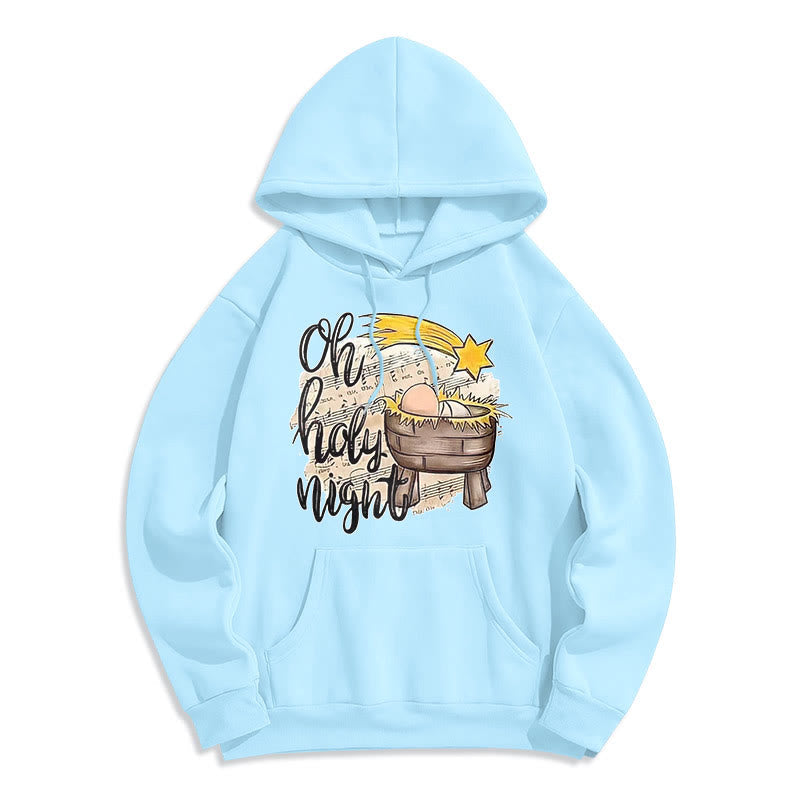 Christiandiscipleshop Colored Style Holy Night Cradle Nativity Scene Fleece Lined Polyester Hoodie