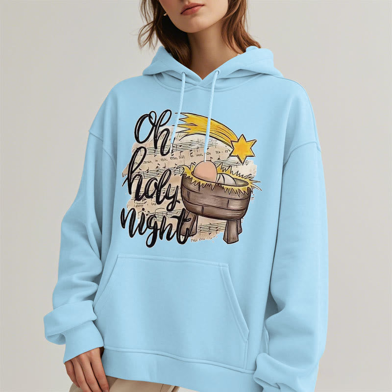 Christiandiscipleshop Colored Style Holy Night Cradle Nativity Scene Fleece Lined Polyester Hoodie