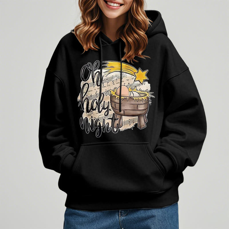 Christiandiscipleshop Colored Style Holy Night Cradle Nativity Scene Fleece Lined Polyester Hoodie
