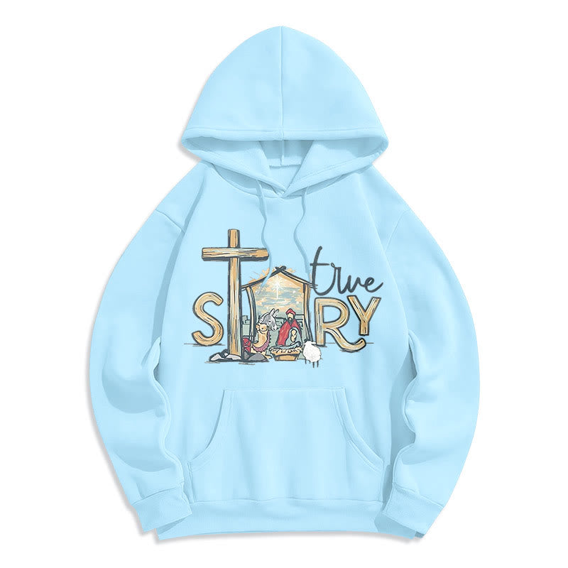 Christiandiscipleshop Modern Style True Story Nativity Scene Fleece Lined Polyester Hoodie