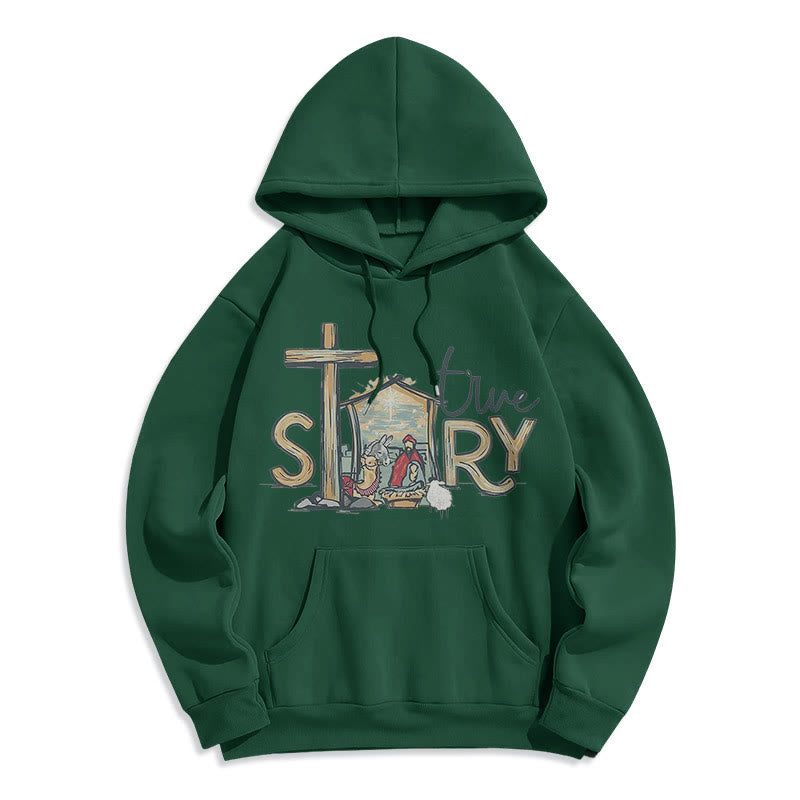 Christiandiscipleshop Modern Style True Story Nativity Scene Fleece Lined Polyester Hoodie