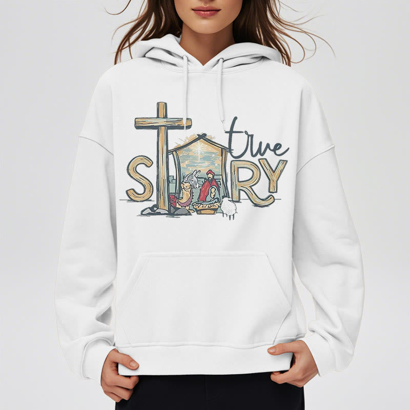 Christiandiscipleshop Modern Style True Story Nativity Scene Fleece Lined Polyester Hoodie