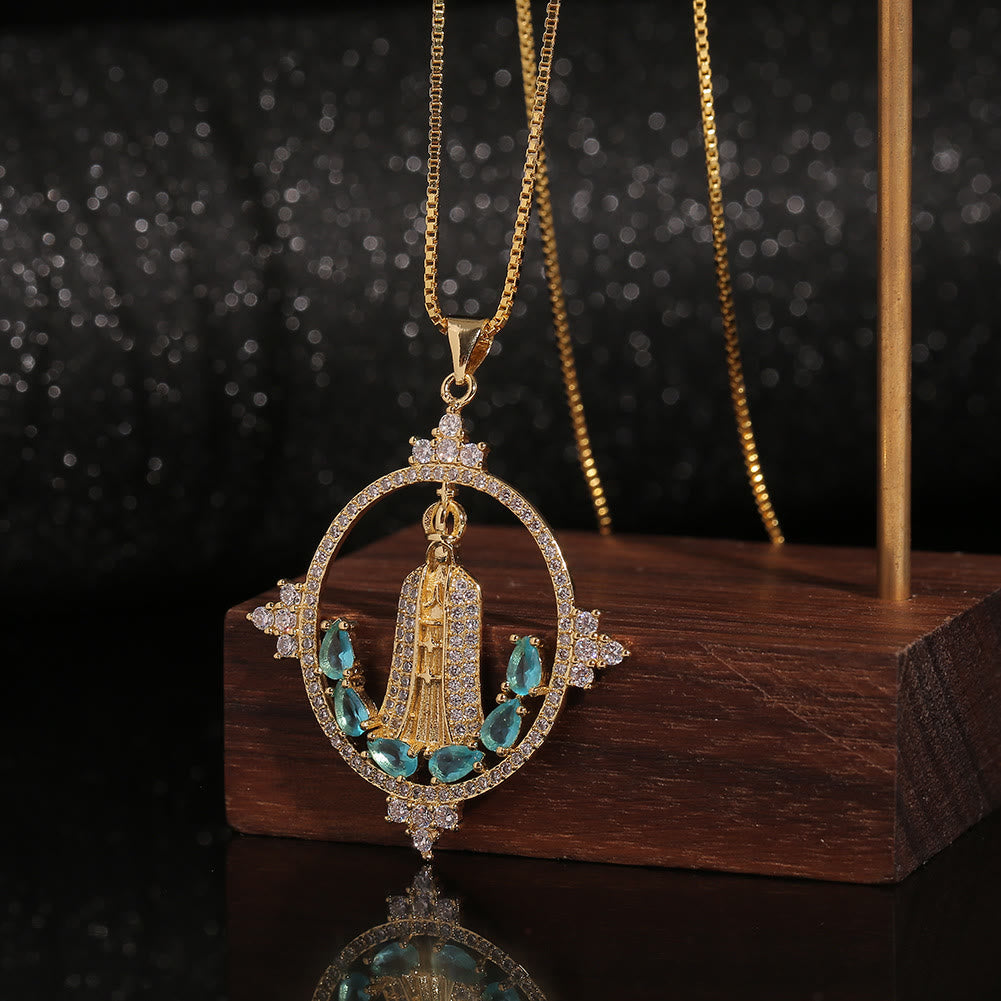 christiandiscipleshop Modern Style Our Lady of Fatima Inlaided Devine Blessing Necklace