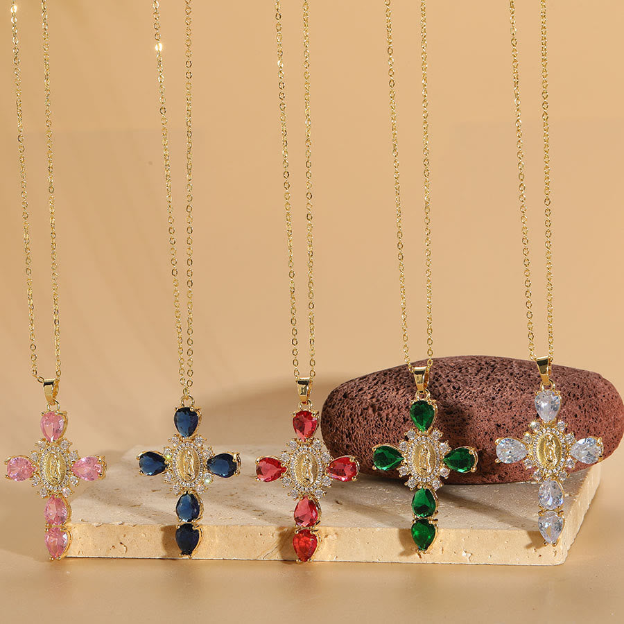 christiandiscipleshop Modern Style Our Lady of Guadalupe Cross Zircon Pendants Necklace
