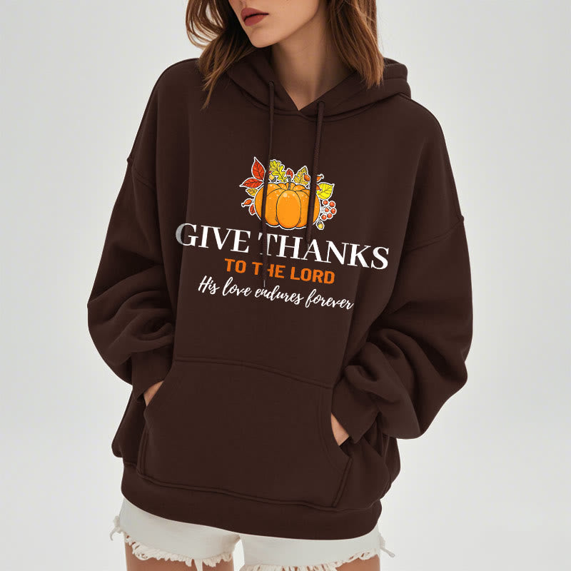 christiandiscipleshop Modern Style Give Thanks to the Lord Pumpkin Fleece Lined Polyester Hoodie