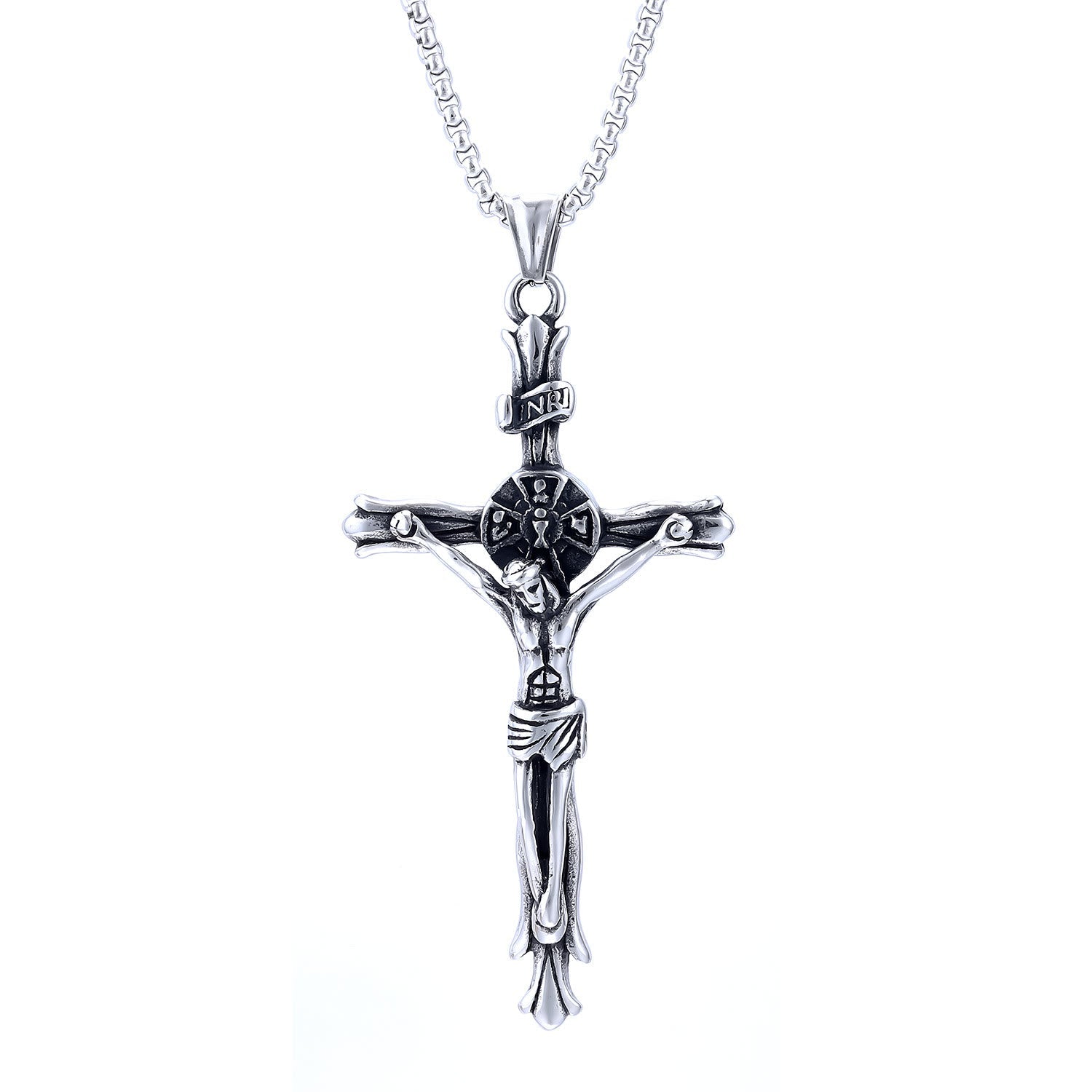 Christiandiscipleshop Classic Style INRI Plaque Crucifix Cross Jesus Sacred Faith Necklace