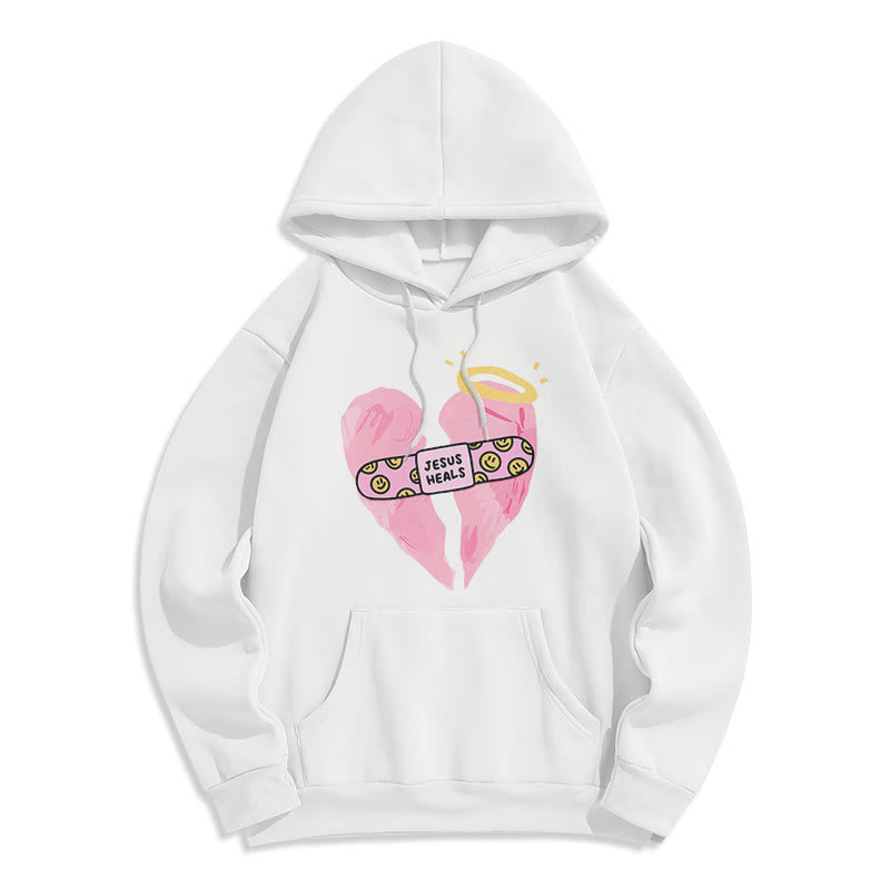Christiandiscipleshop Colored Style Jesus Heals Broken Heart Fleece Lined Polyester Hoodie