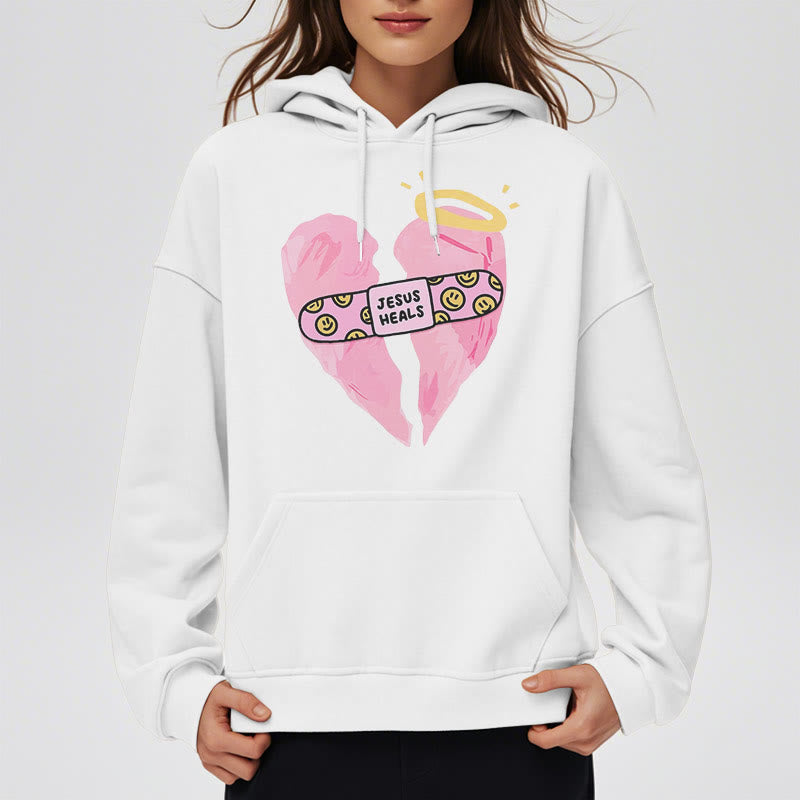 Christiandiscipleshop Colored Style Jesus Heals Broken Heart Fleece Lined Polyester Hoodie