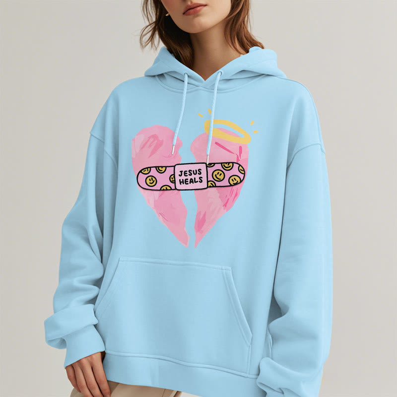 Christiandiscipleshop Colored Style Jesus Heals Broken Heart Fleece Lined Polyester Hoodie