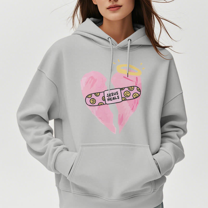 Christiandiscipleshop Colored Style Jesus Heals Broken Heart Fleece Lined Polyester Hoodie