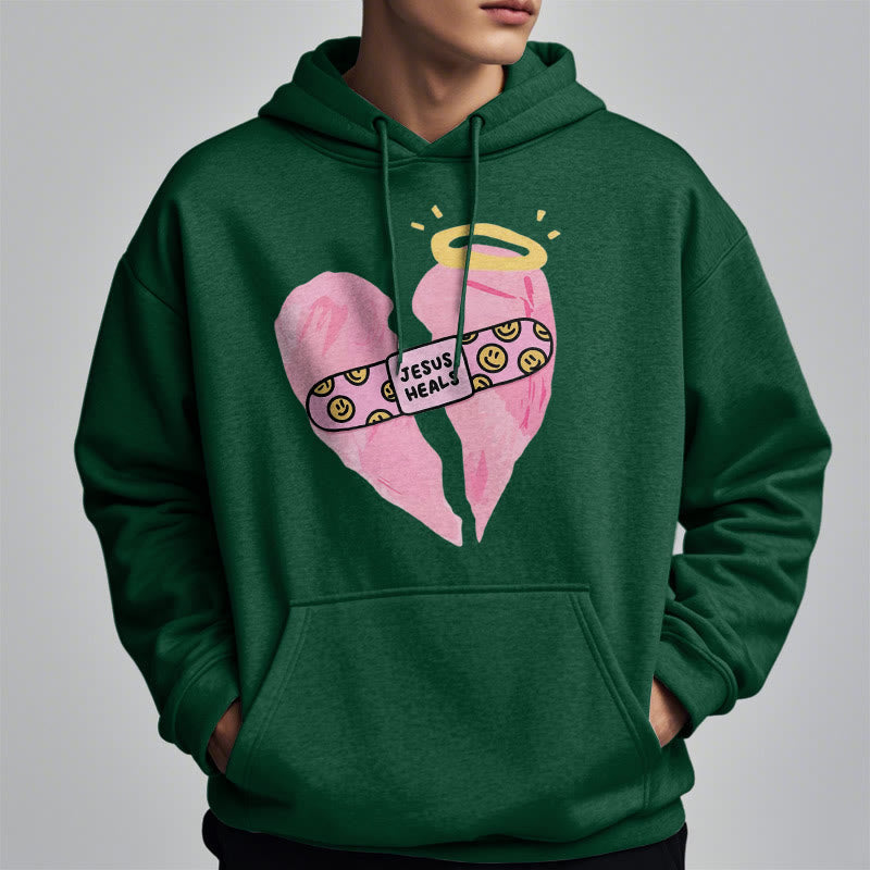 Christiandiscipleshop Colored Style Jesus Heals Broken Heart Fleece Lined Polyester Hoodie