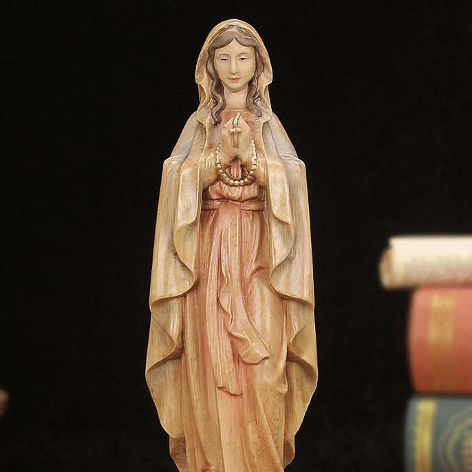 Christiandiscipleshop Classic Style Crafted Virgin Mary Holding Rosary Wooden Desktop Decorations Ornament