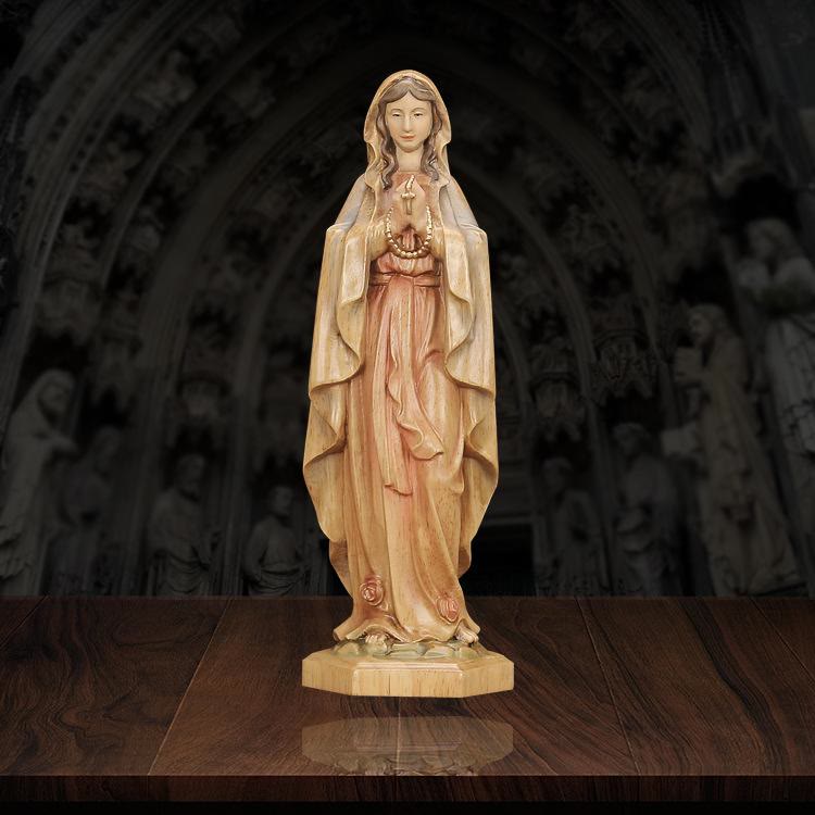 Christiandiscipleshop Classic Style Crafted Virgin Mary Holding Rosary Wooden Desktop Decorations Ornament