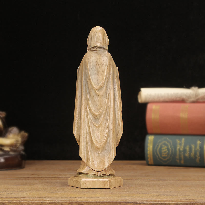 Christiandiscipleshop Classic Style Crafted Virgin Mary Holding Rosary Wooden Desktop Decorations Ornament