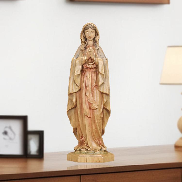 Christiandiscipleshop Classic Style Crafted Virgin Mary Holding Rosary Wooden Desktop Decorations Ornament
