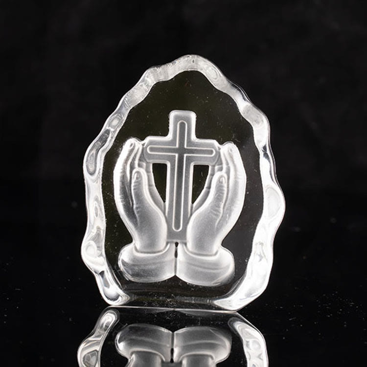 Christiandiscipleshop Classic Style Cross with Praying Hands Spiritual Crystal Desktop Decorations Ornament