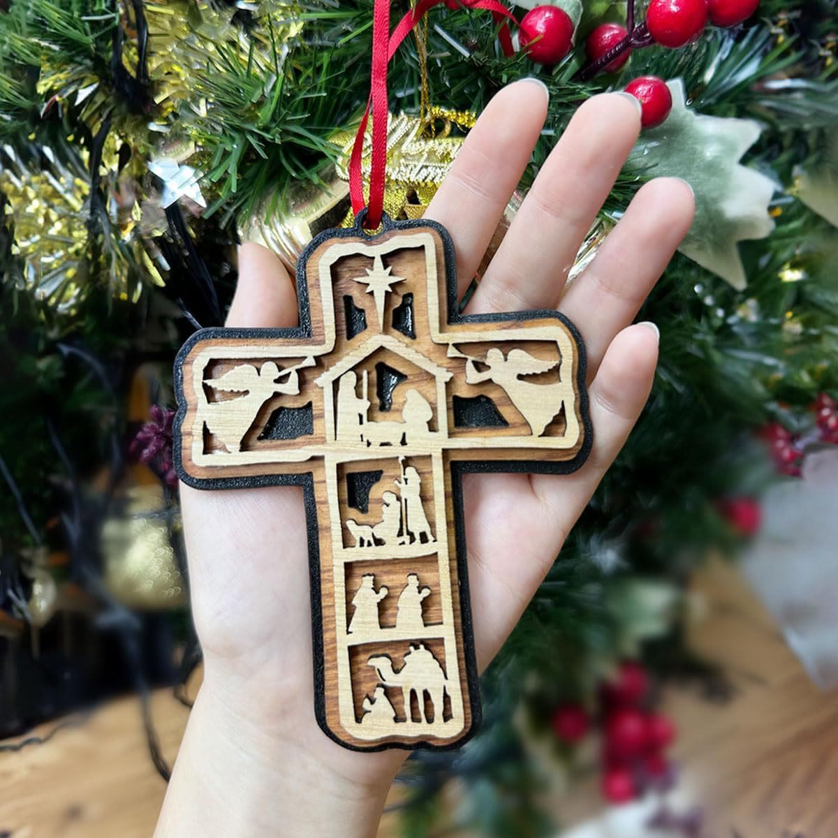 Christiandiscipleshop Classic Style Cross Nativity Scene Angel Lamb Christmas Nativity Hanging Ornaments