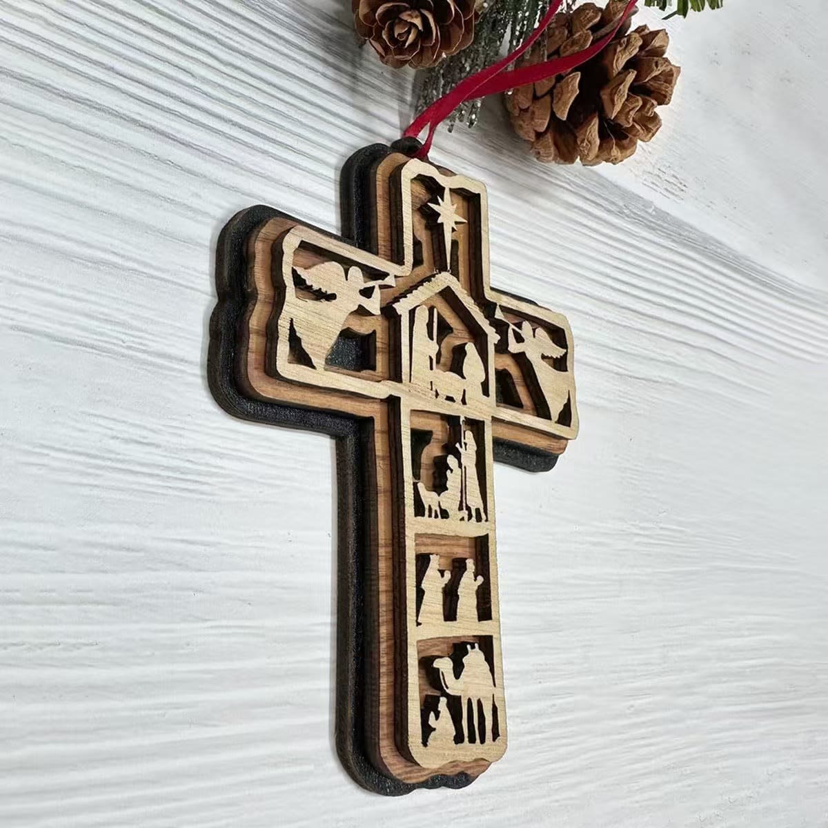 Christiandiscipleshop Classic Style Cross Nativity Scene Angel Lamb Christmas Nativity Hanging Ornaments