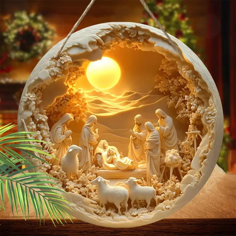 Christiandiscipleshop Classic Style The Holy Family Lamb 2D Christmas Nativity Hanging Ornaments