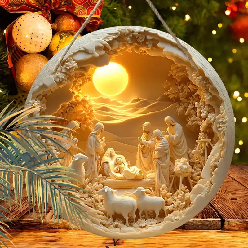 Christiandiscipleshop Classic Style The Holy Family Lamb 2D Christmas Nativity Hanging Ornaments