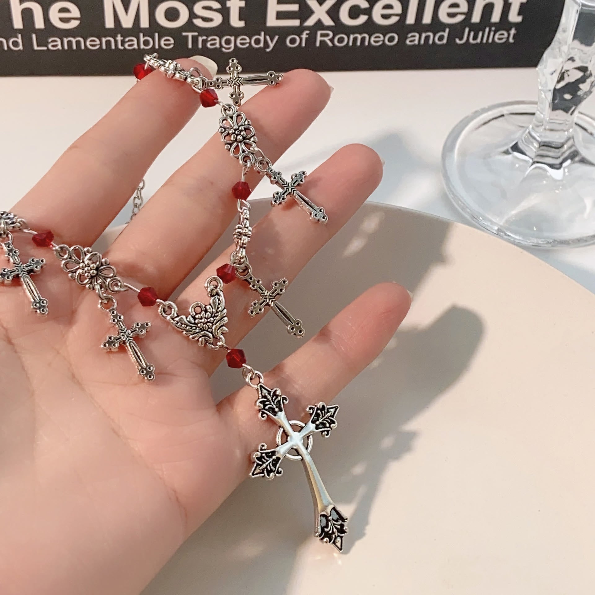 Christiandiscipleshop Modern Style Scarlet Beads Cross Divine Faith Necklace