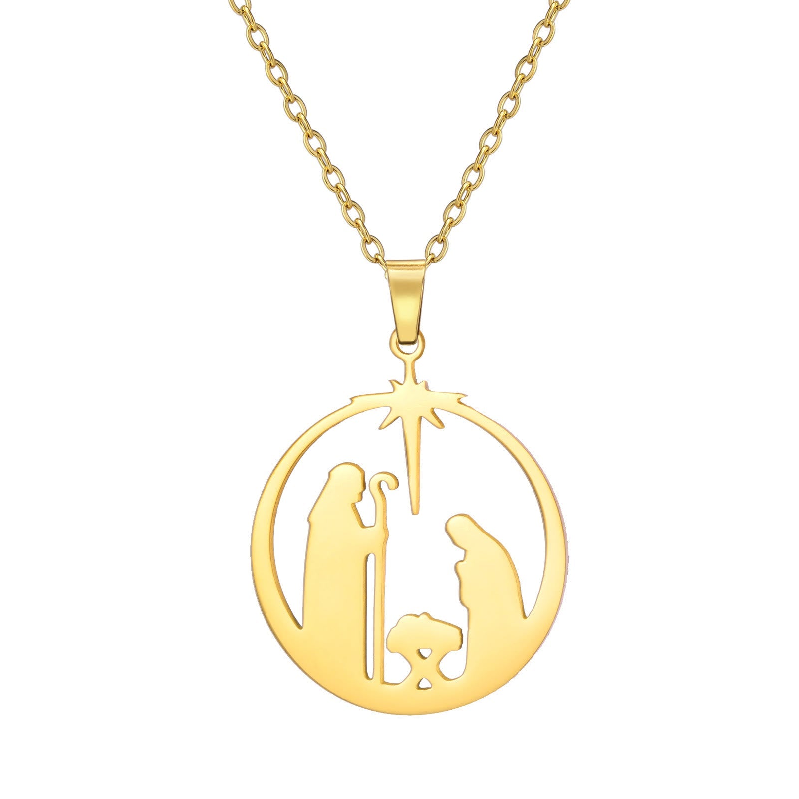 Christiandiscipleshop Modern Style Unique Star of Bethlehem Nativity Scene Jesus Sacred Faith Necklace