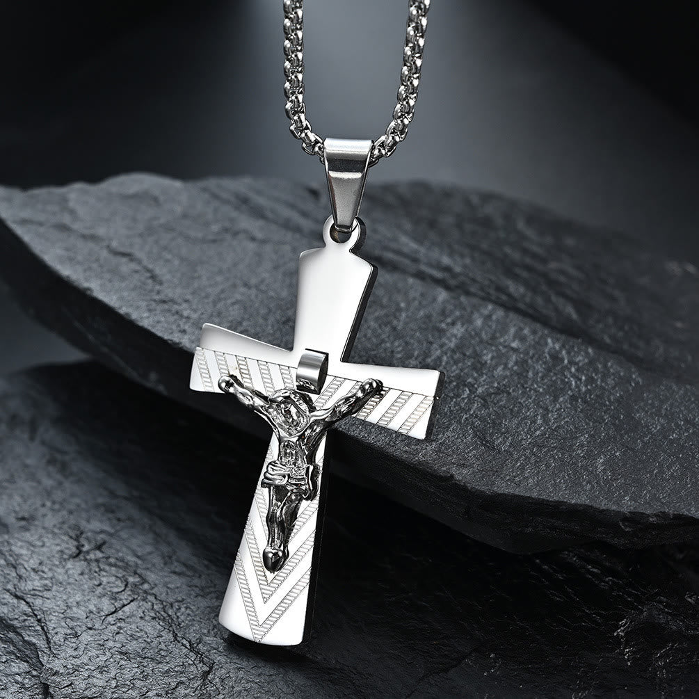 christiandiscipleshop Modern Style Crucifix Cross Jesus Sacred Faith Stainless Steel Necklace