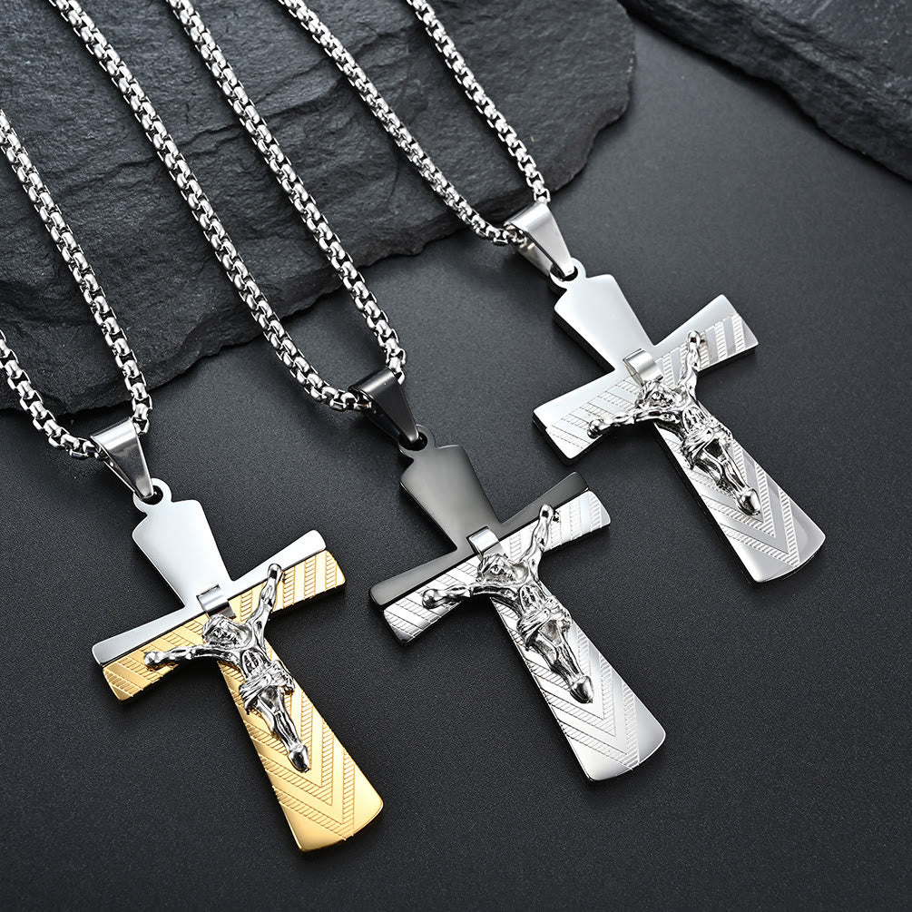 christiandiscipleshop Modern Style Crucifix Cross Jesus Sacred Faith Stainless Steel Necklace