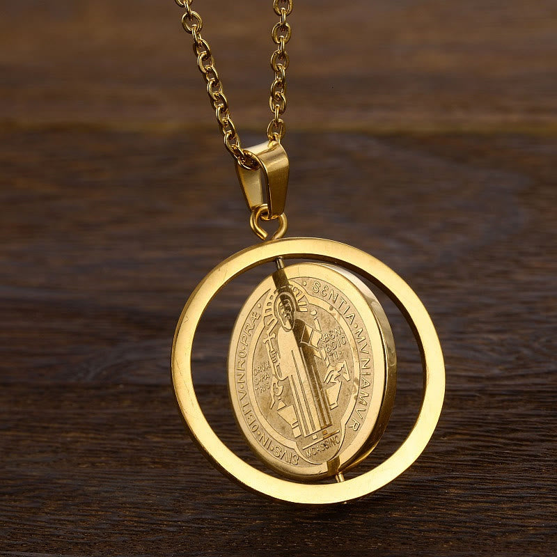 Christiandiscipleshop Classic Style Dual-Sided Rotatable St. Benedict Medal Pendant Necklace