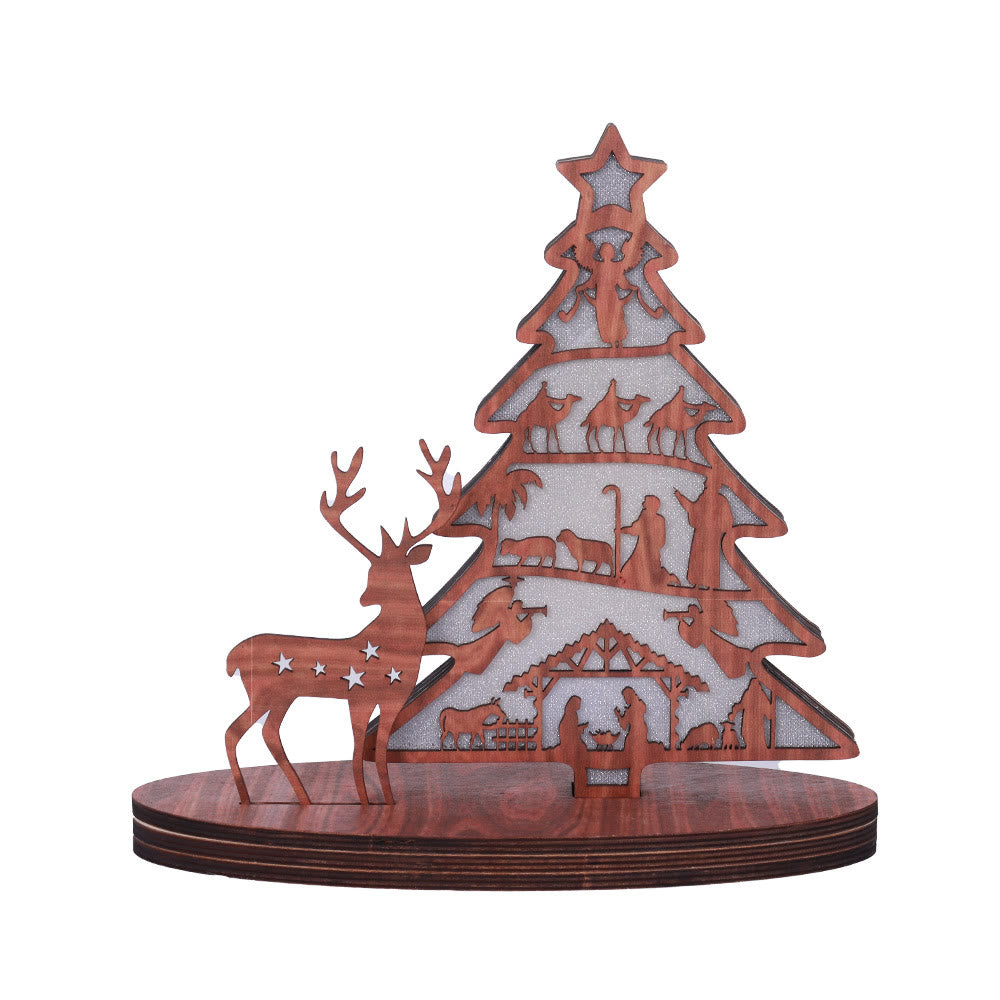 Christiandiscipleshop Classic Style Reindeer Nativity Scene Light Up Desktop Decorations Ornament