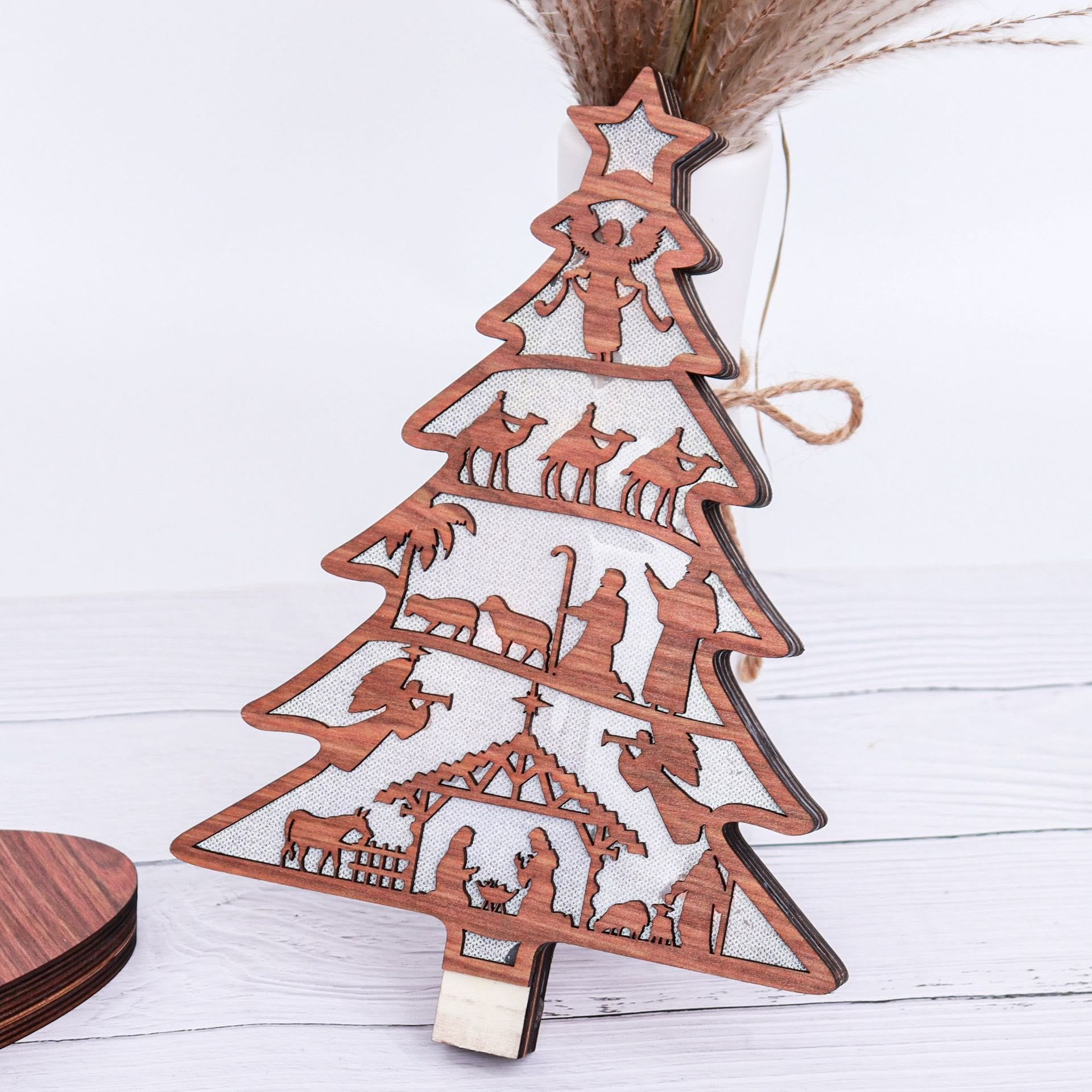 Christiandiscipleshop Classic Style Reindeer Nativity Scene Light Up Desktop Decorations Ornament