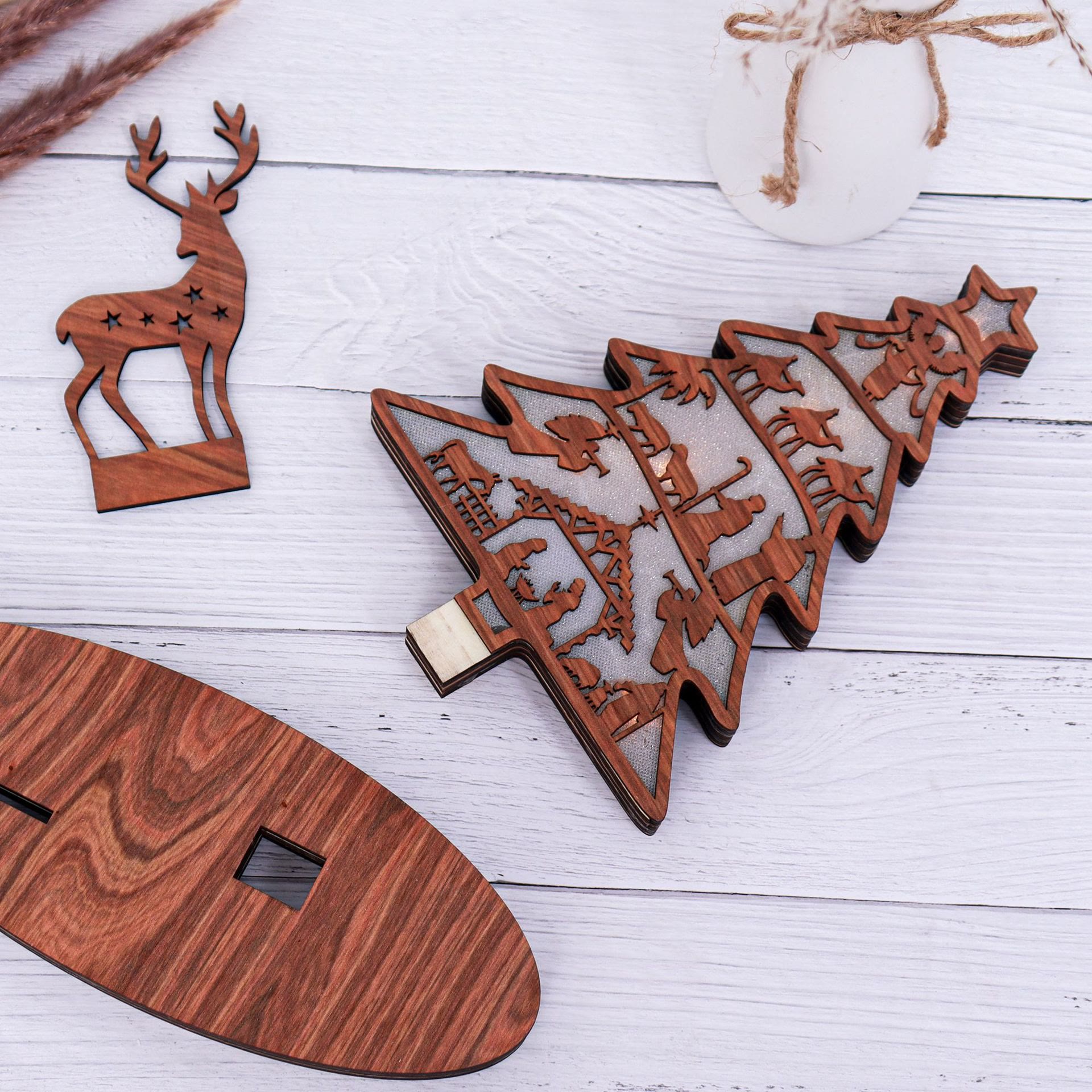 Christiandiscipleshop Classic Style Reindeer Nativity Scene Light Up Desktop Decorations Ornament