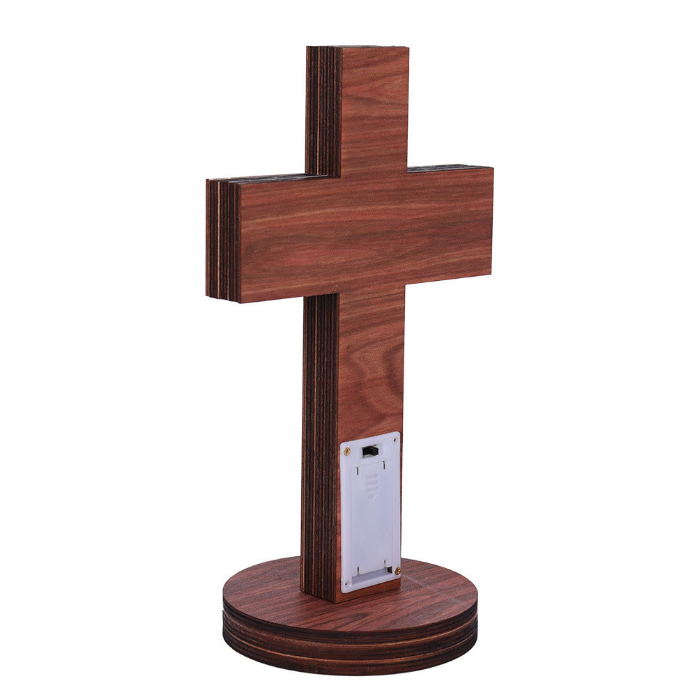 Christianartworkshop Classic Style Angels Nativity Scene Cross Light Up Wooden Desktop Decorations Ornament