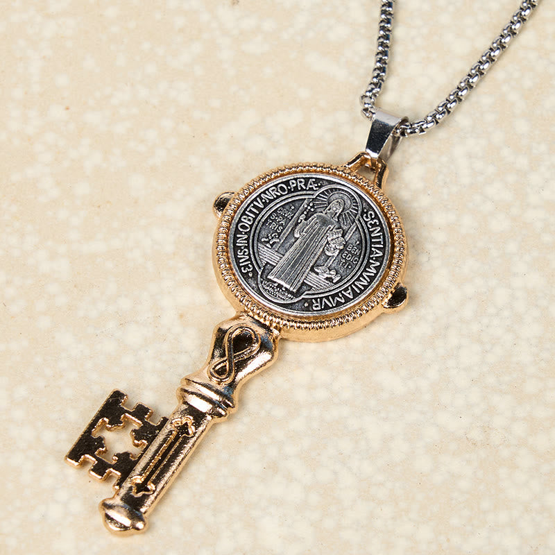 Christiandiscipleshop St. Benedict Protect us the Key of Faith Alloy Pendant Necklace